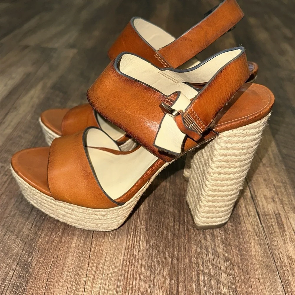 Michael Kors Summer Brown Leather Jute‎ Sandals Size 38